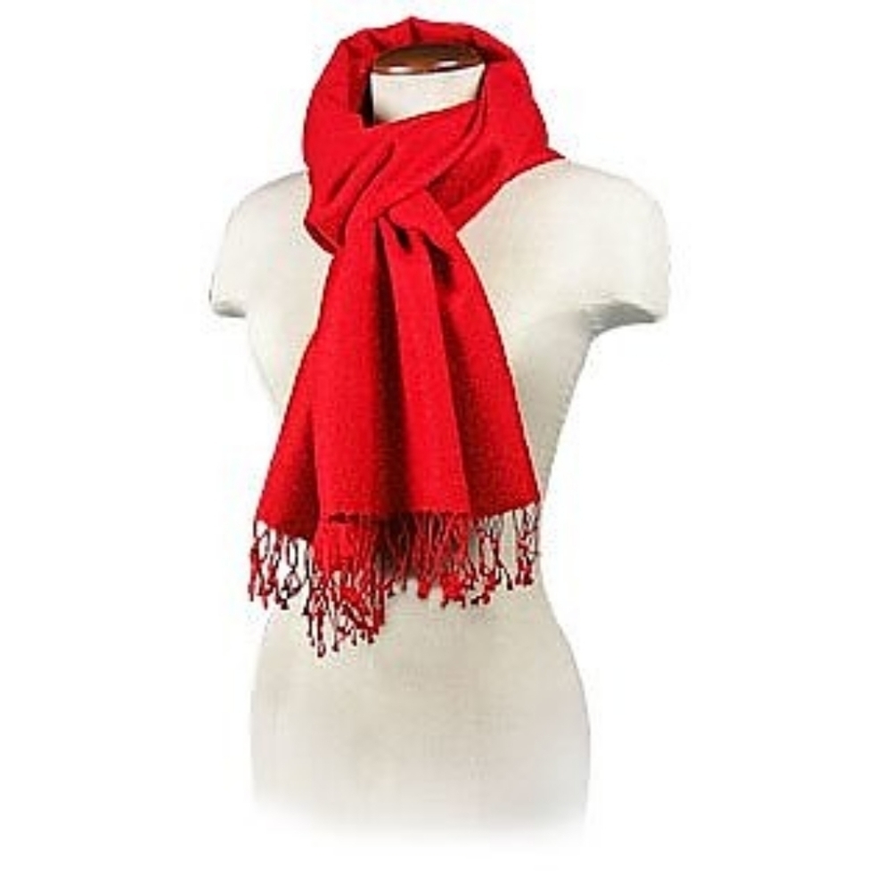 Red Pashmina & Silk Feminine Organic Luxury Winter Fall Vibrant Scarf Shawl - Picture 2 of 9